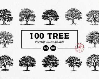 Tree SVG hand drawn set, tree vintage logo, tree clipart - Instant download