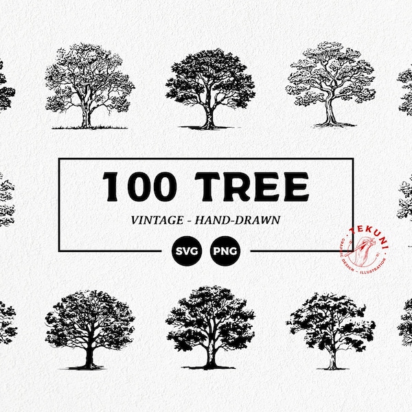 Tree SVG hand drawn set, tree vintage logo, tree clipart - Instant download