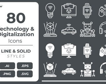 Technology and Digitalization Icons, Tech SVG icon pack