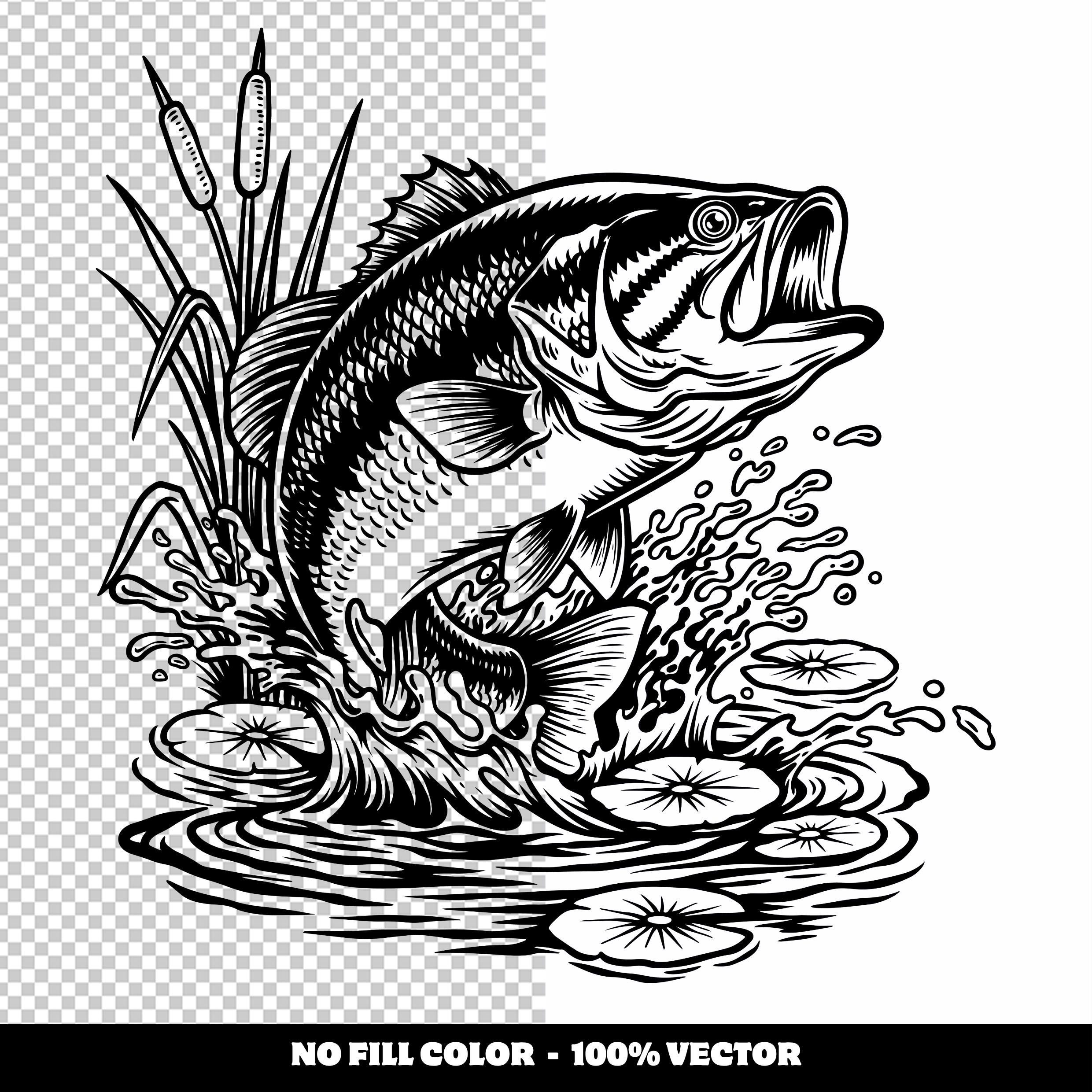 Jumping Bass Fish SVG: Angler Silhouette Cut File (digital