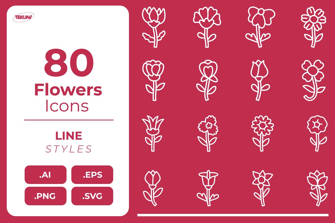Flowers Icon Pack, Minimal Floral Outline Icons, Botanical Flower Line ...