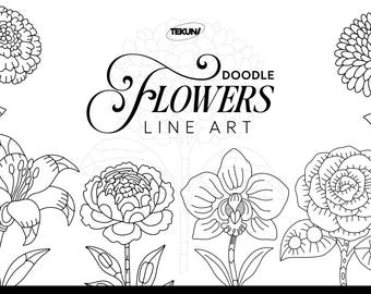 Paquete de arte lineal SVG de flores dibujadas a mano: ilustraciones florales botánicas para pegatinas y manualidades
