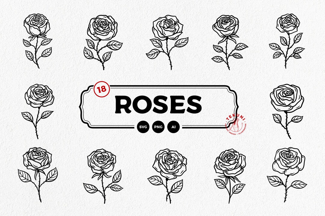 Set of Roses Svg Hand Drawn, Rose Flower Svg - Instant Download - Etsy