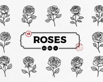 Set of roses svg hand drawn, rose flower svg - Instant download