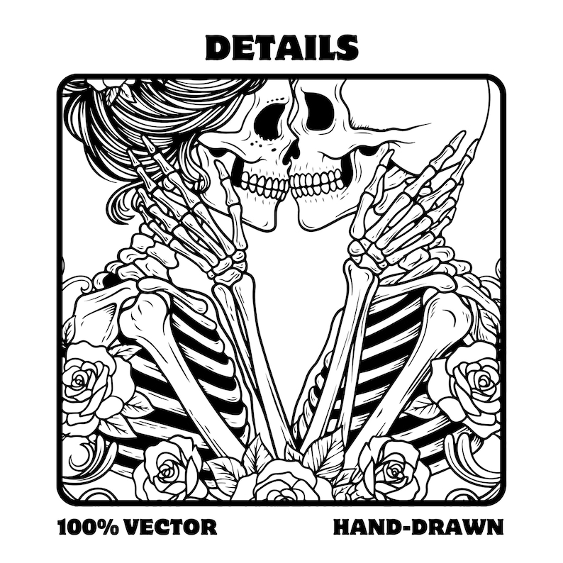 Gothic Valentine Skull Couple SVG: Floral Skeleton Lovers Clipart ...