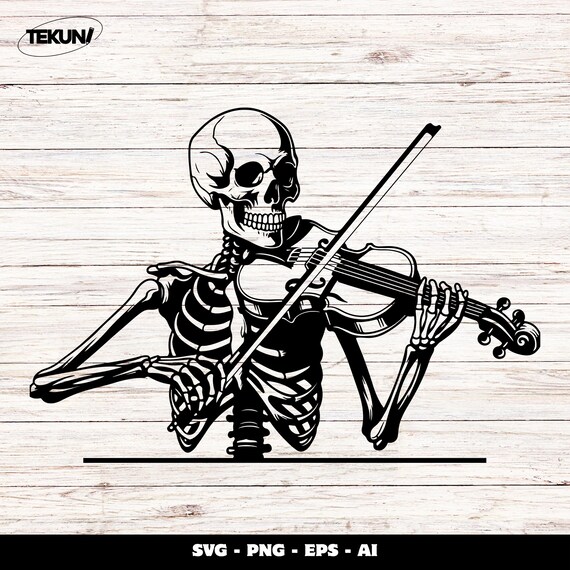 Skeleton Violinist SVG: Gothic Music Skull Clipart (digital