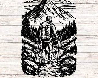 Vandringäventyr SVG: Bergsryggsäcksvandrare Design (Digital Nedladdning