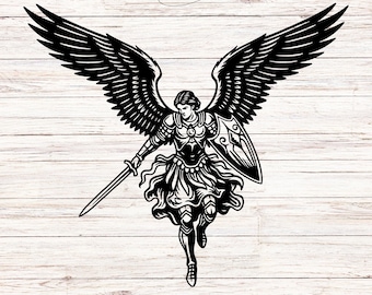 Archangel Warrior SVG, Winged Angel Knight Warrior with Sword and Shield