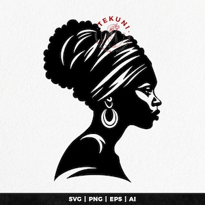 African Woman Face Silhouette, Black Woman Svg  - Instant Download