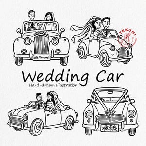 Wedding Car hand-drawn Illustration vector - Instant download