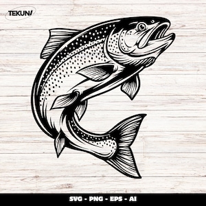 Jumping Trout SVG, Rainbow Trout SVG, Trout Fish Cut File, Trout Silhouette, Trout Fishing SVG - Instant Download