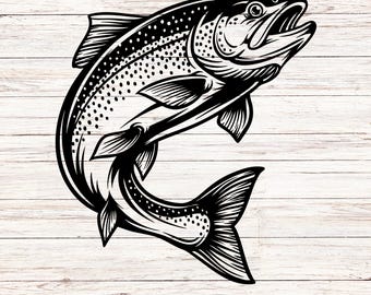 ジャンプするニジマスSVG：魚のシルエットカットファイル（デジタル