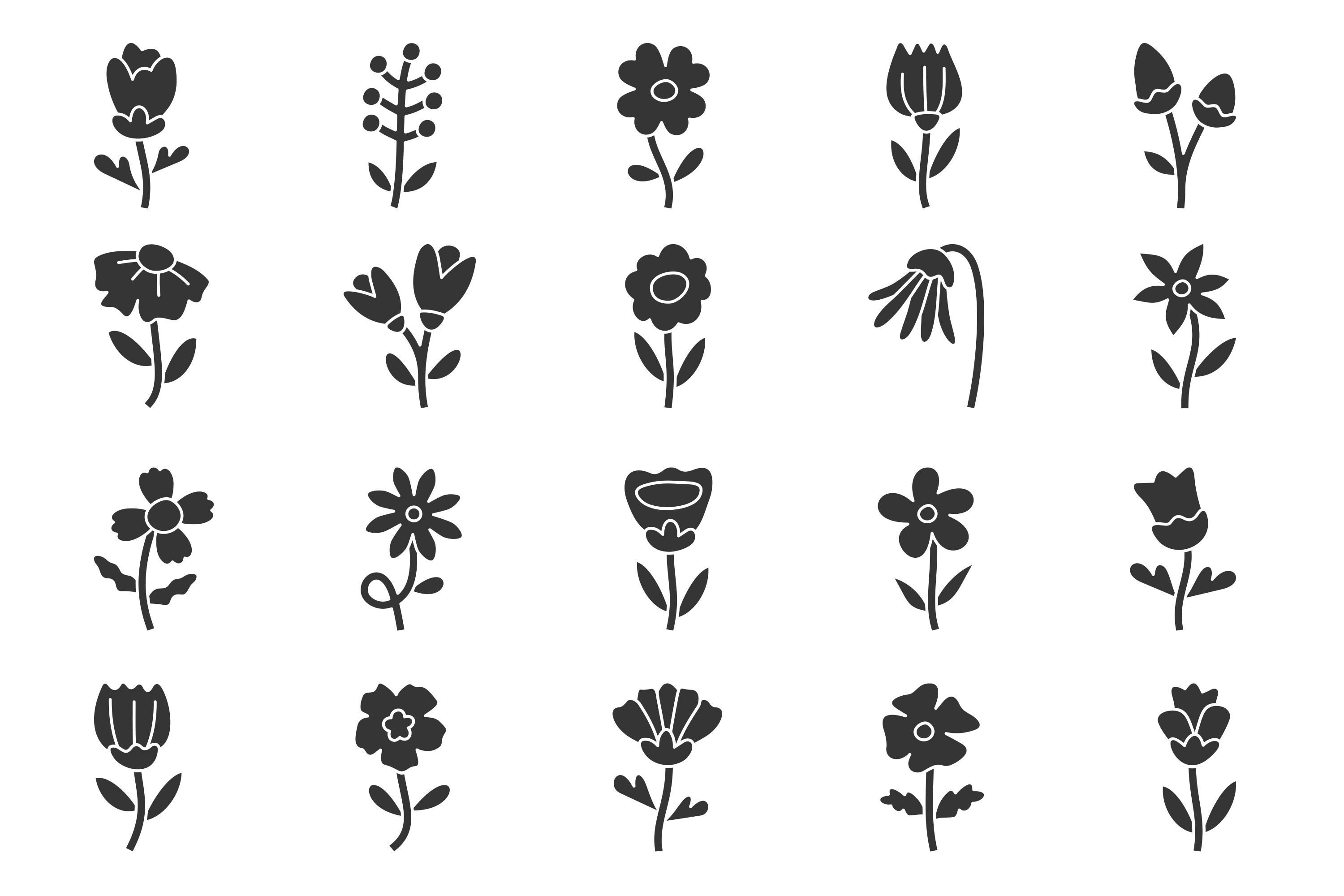 Flowers Icon Set, Minimal Floral Solid Icons, Botanical Flower Icon ...