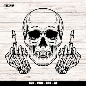 Skull Head Vector, Middle Finger Skull SVG, Skeleton Hands Flip Off SVG, Skull Halloween Cut File