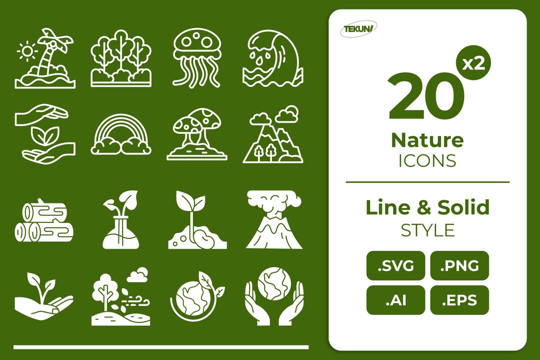Nature Icons SVG Bundle, Eco Icon Pack, Environment Clipart, Botanical ...