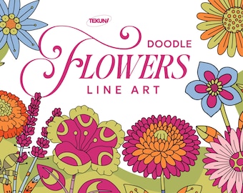Doodle Flower line art Bundle, Botanical Floral Illustrations for Stickers & Crafts
