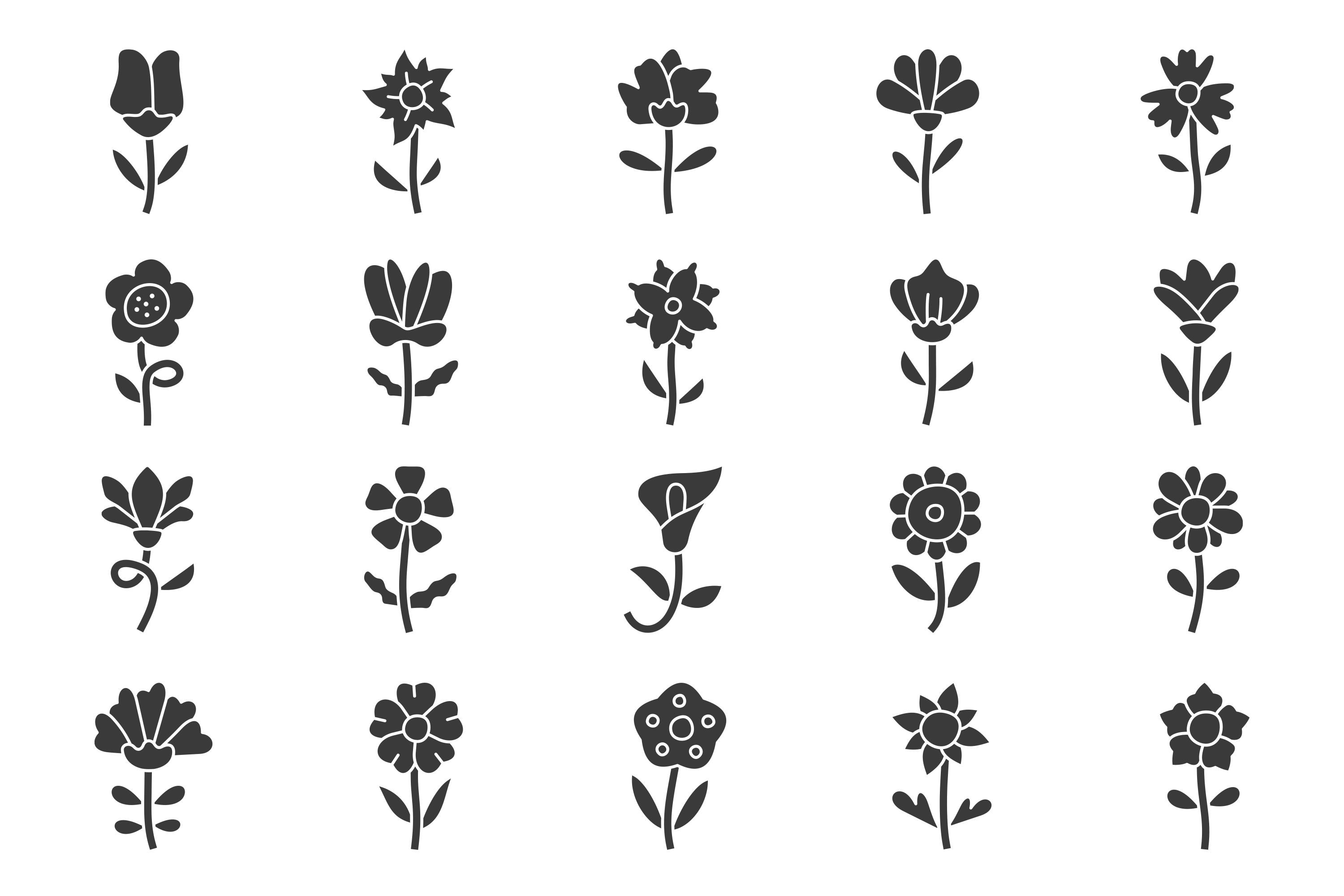 Flowers Icon Set, Minimal Floral Solid Icons, Botanical Flower Icon ...