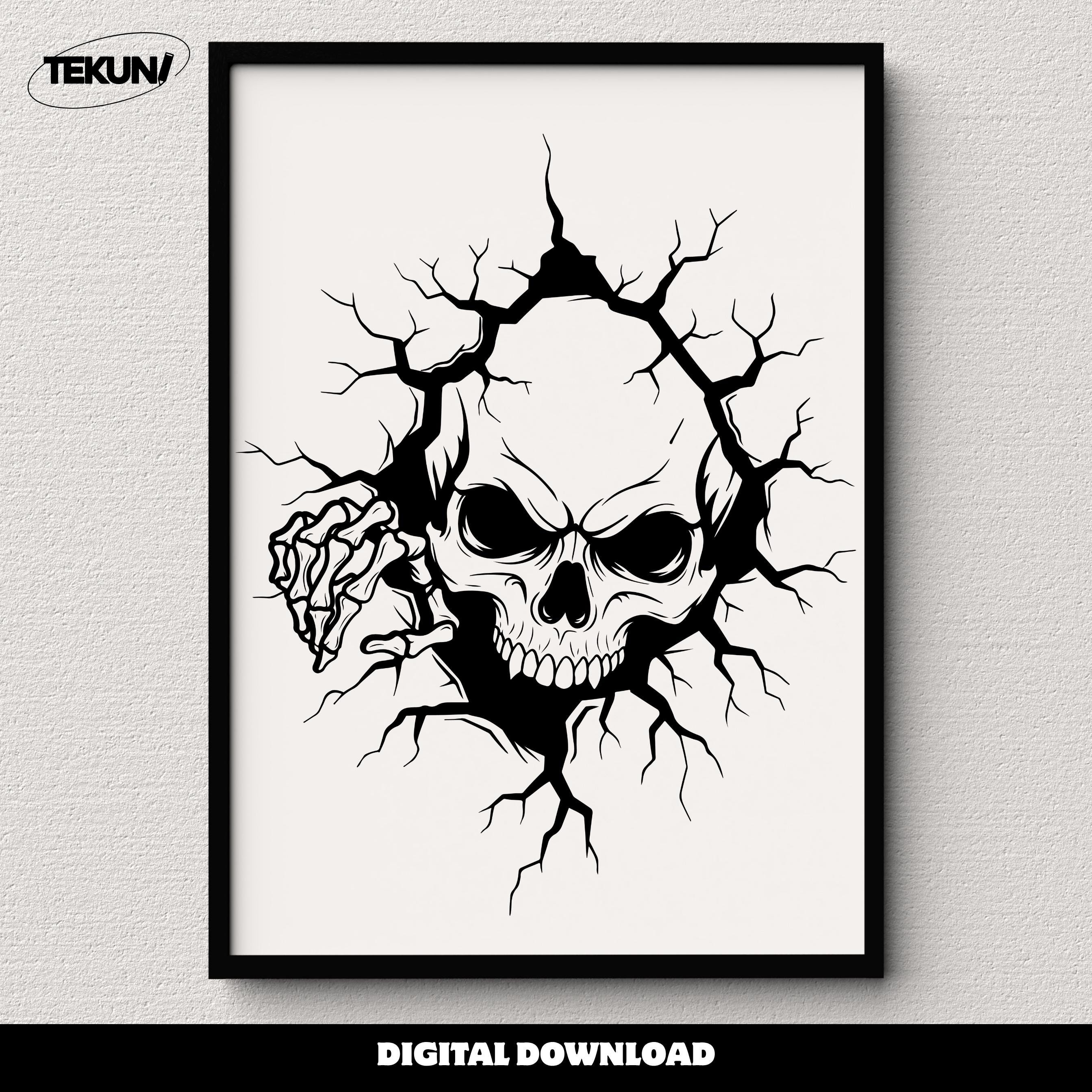 Skull Cracking Wall SVG: Horror Skeleton Cut File (digital