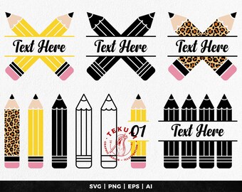 Pencil svg files for cricut, split monogram svg - Instant download