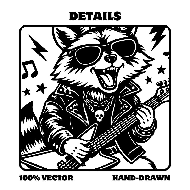 Rockstar Racoon Drawing Rockstar Raccoon SVG, Raccoon Mascot Playing Guitar Bass Clipart - Etsy