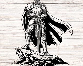Templar Knight SVG, Medieval Crusader Knight SVG, Warrior with Sword Illustration
