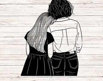 Mother Daughter Hug SVG: Family Silhouette Clipart (Digital Download)