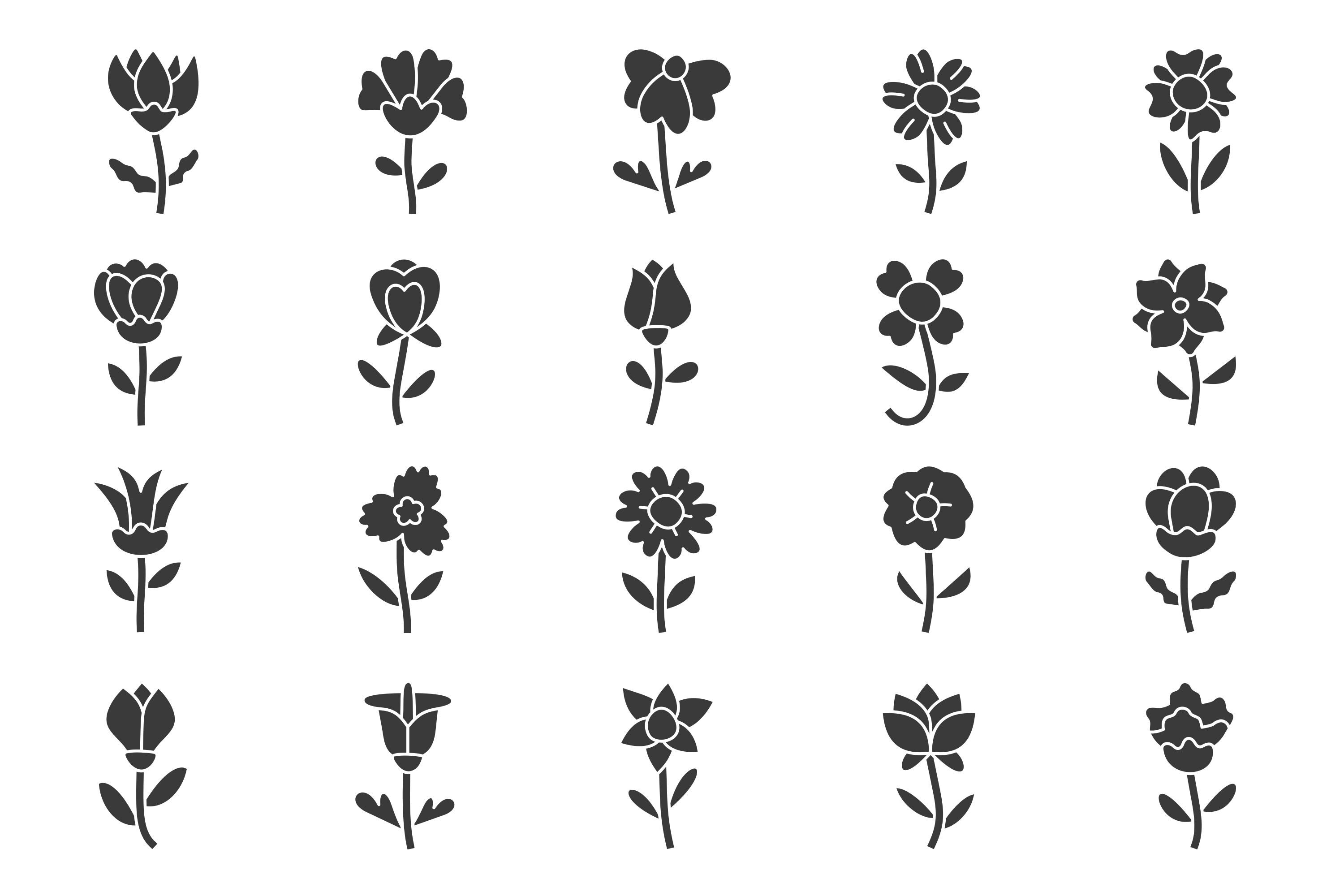 Flowers Icon Set, Minimal Floral Solid Icons, Botanical Flower Icon ...