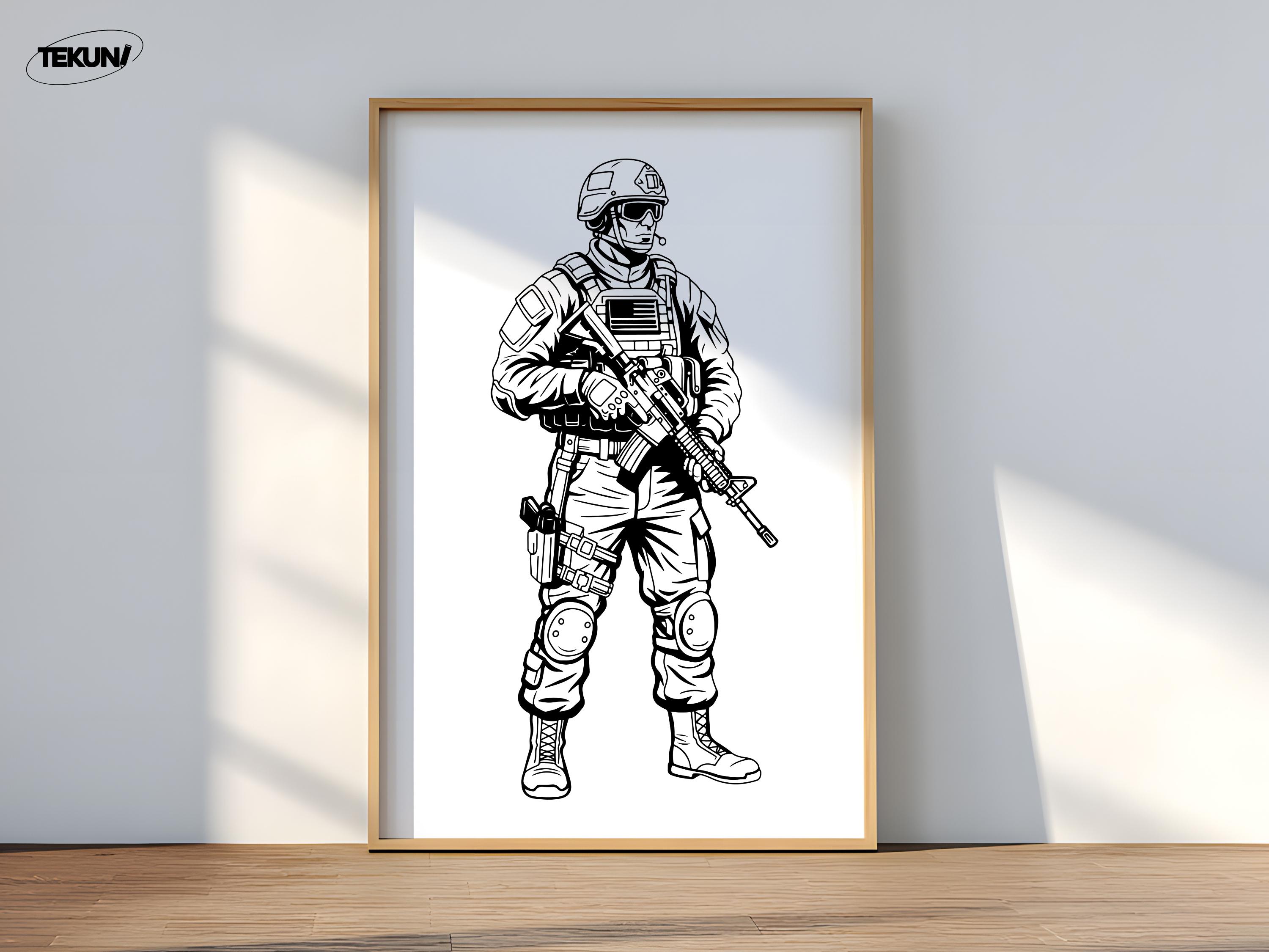 Tactical Soldier SVG Bundle, Armed Soldier Illustration, Combat ...