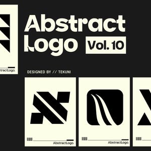 Peut inclure: Plusieurs logos abstraits en noir et blanc sur fond sombre. Le texte "Abstract Logo Vol. 10" est affiché. La conception comprend diverses formes géométriques et le nombre "100". Le fichier comprend les formats AI, EPS, PNG et SVG.