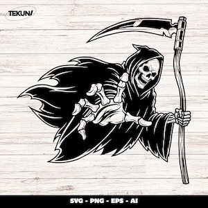 Grim Reaper SVG, Grim Reaper Clipart, Skeleton with Scythe SVG, Horror Skull Silhouette, Halloween Cricut Cut File