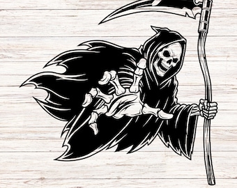 Grim Reaper SVG: Halloween Horror Skull Silhouette (Digital Download