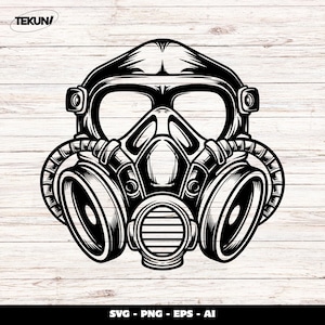 Gas Mask SVG Cut File, Steampunk Respirator Vector Clipart, Grunge Punk Skull PNG for Cricut & Laser Engraving