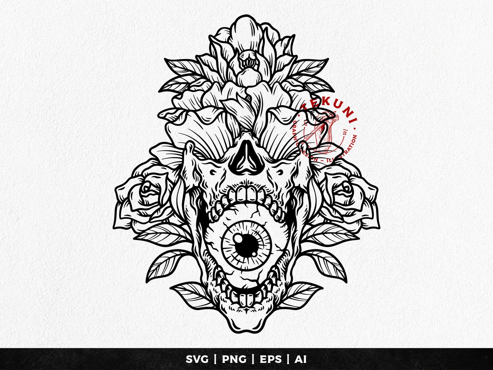 Floral Skull Illustration Vector Instant Download - Etsy