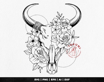 Teschio di toro floreale SVG: design in stile western (download digitale)
