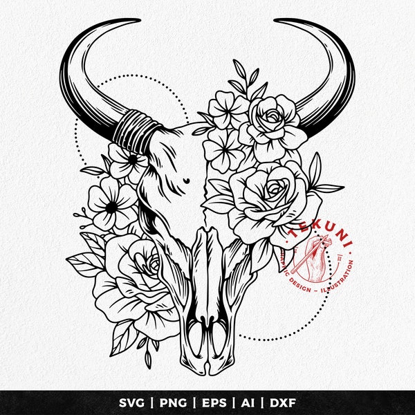 Bull Skull SVG, Floral bull skull, Cow skull SVG - Instant download
