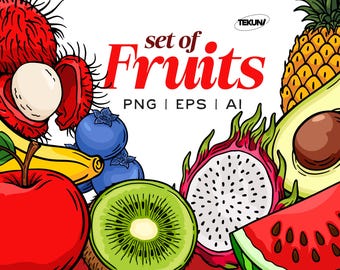 Set of Fruit Clipart, Tropical Fruit Illustration Bundle - Instant Download