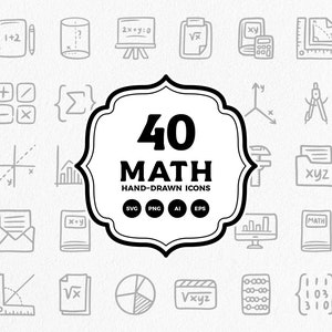 icônes de griffonnage mathématique, illustration dessinée à la main - Téléchargement instantané