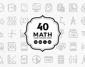math doodle icons, hand-drawn illustration - Instant download
