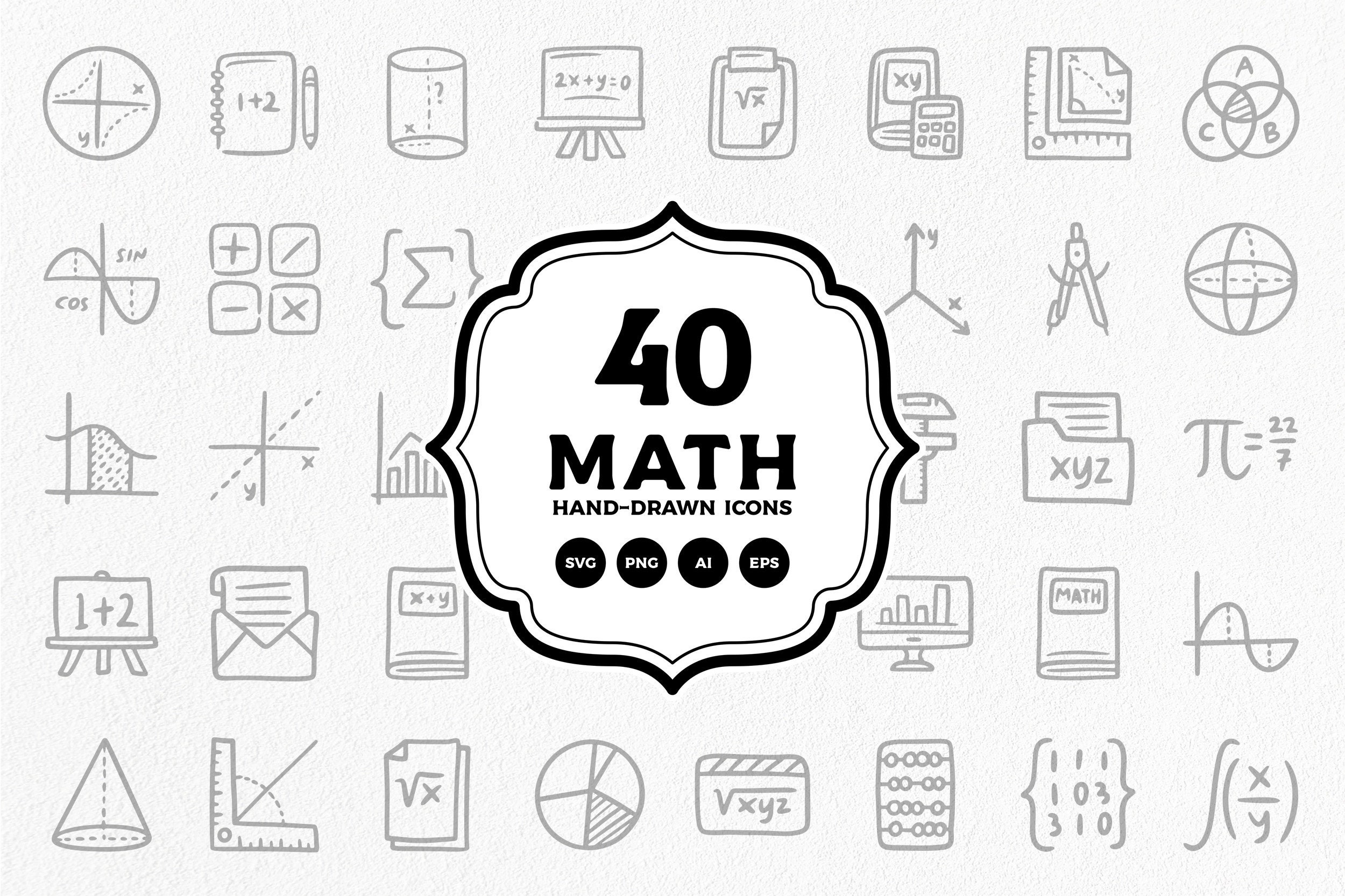 math doodle icons, hand-drawn illustration - Instant download