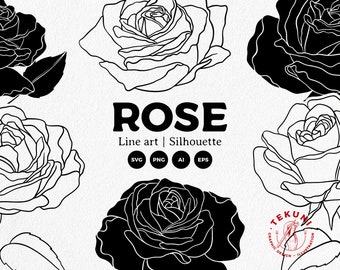 Set of Rose SVG | Rose Silhouette Vector Clipart Bundle | Instant Download