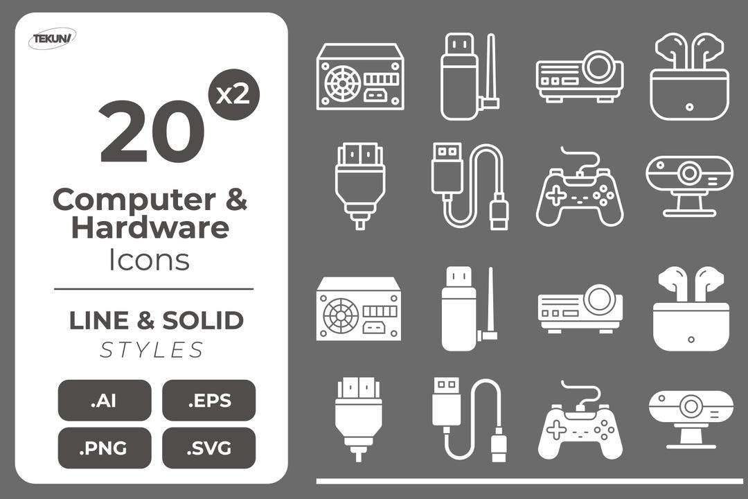 Computer & Hardware Icons SVG, Tech Device Clipart, Gamer Icons, UI ...