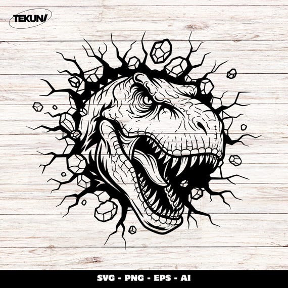 T-Rex恐竜SVGカットファイル：壁を壊すクリップアート（デジタル