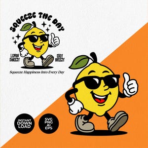 Lemon Retro Mascot - Vintage Cartoon Character Illustration for T-Shirt, Sticker, Logo - Instant download