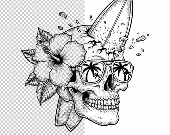 【希少デザイン】オフホワイト☆スカルデザイン☆即完売注意☆両面プリント Surf Skull SVG: Tropical Summer Clipart (digital Download) - Etsy