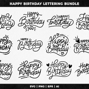 Happy birthday lettering svg bundle - Instant download