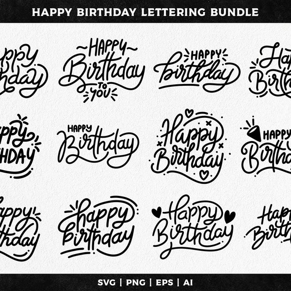 Happy birthday lettering svg bundle - Instant download