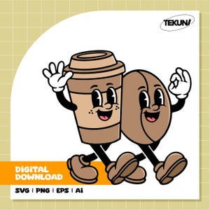 Cartoon Coffee Cup Mascot, Coffee Bean Character SVG, Cute Coffee Mascot Clipart, Instant Digital Download for Cricut and Sublimation
