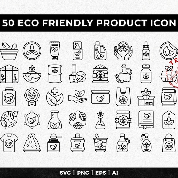 Eco Friendly Icon Pack, Organic product icon set - Instant download