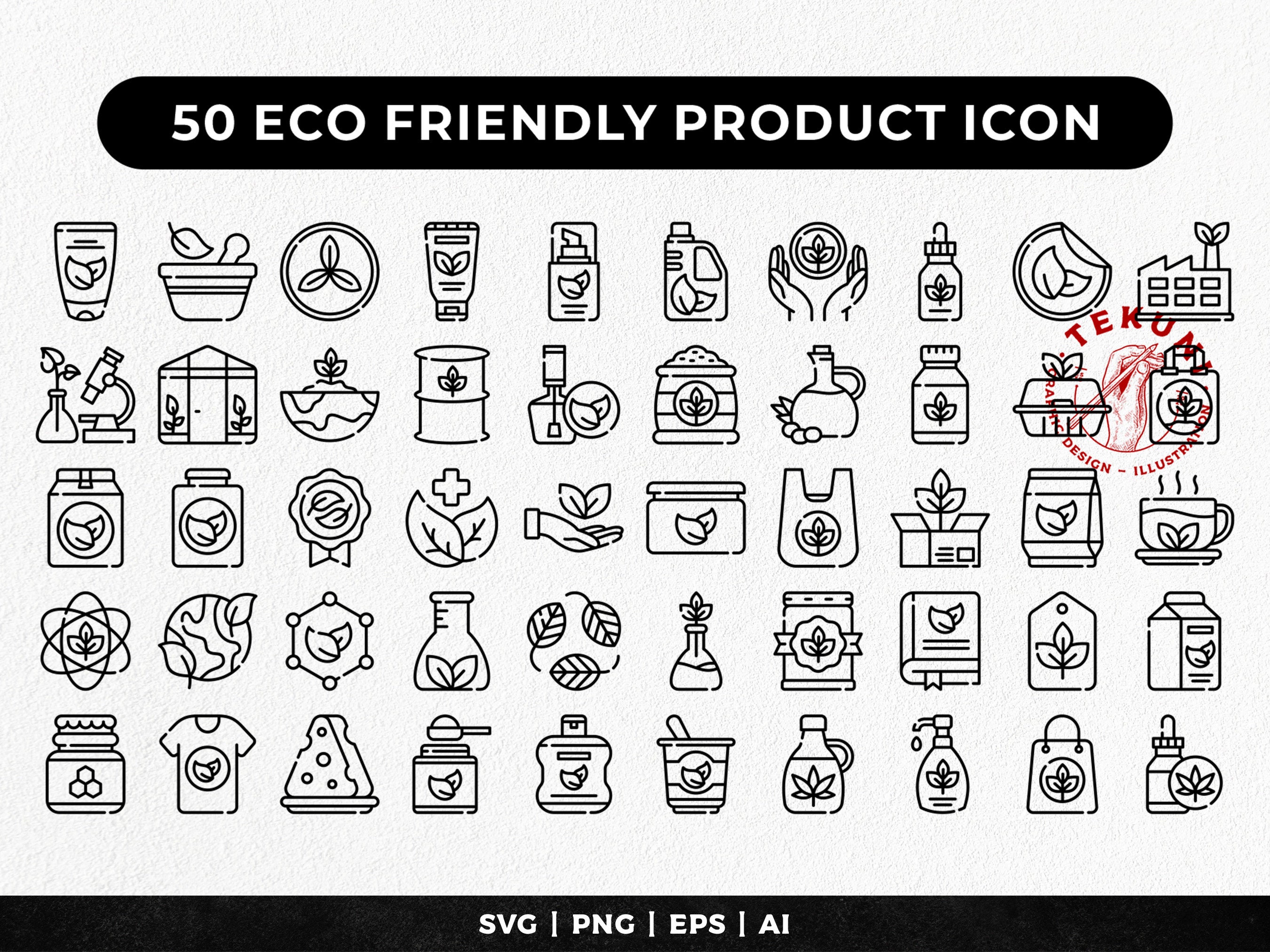 Eco Friendly Icon Pack, Organic Product Icon Set - Instant