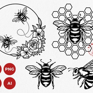 Queen Bee SVG Bundle: Honeycomb & Floral Designs (Digital Download)